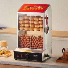 Commercial Hot Dog Steamer 2-Tier Electric Bun Warmer 39QT Slide Doors (Option: Natural)