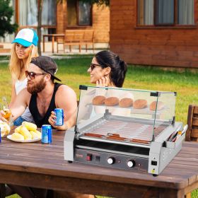 Electric 30 Hot Dog 11 Roller Commercial Grill Cooker Machine Cover 1600W (Option: Silver)