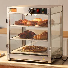 3-Tier Commercial Food Warmer Display Countertop Pizza Cabinet With Light (Option: Silver)