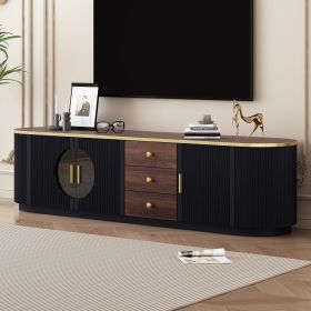 VIBE HAUS 70.8 Modern Minimalist TV Stand For TVs Up To 80 Inches, Entertainment Center With 3 Drawers And 1 Shelf, Metal Handles And 2 Cabinets (Option: Black)