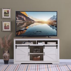 Farmhouse TV Stand For 65  Inch TV, 33 Tall Highboy Entertainment Center W Sliding Barn Door, Rustic Media Console W Storage Shelves, Wood Televi (Option: White Oak)